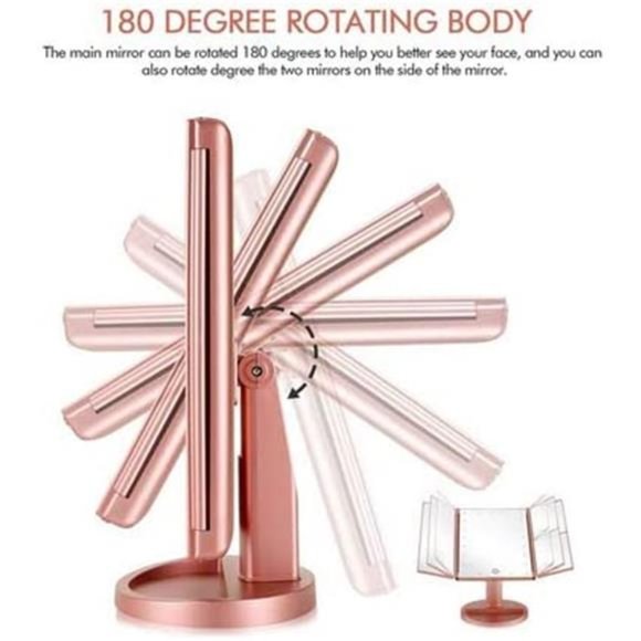 3 Folds Lighted Vanity Makeup Mirror,1X/2X/3X Magnification,21 LED Bright Mirror - Picture 4 of 6